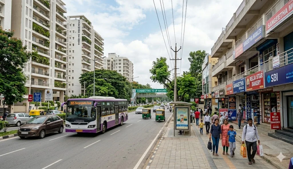 Map showing areas near Godrej Bannerghatta including JP Nagar, Gottigere, Hulimavu, and proximity to Royal Meenakshi Mall.